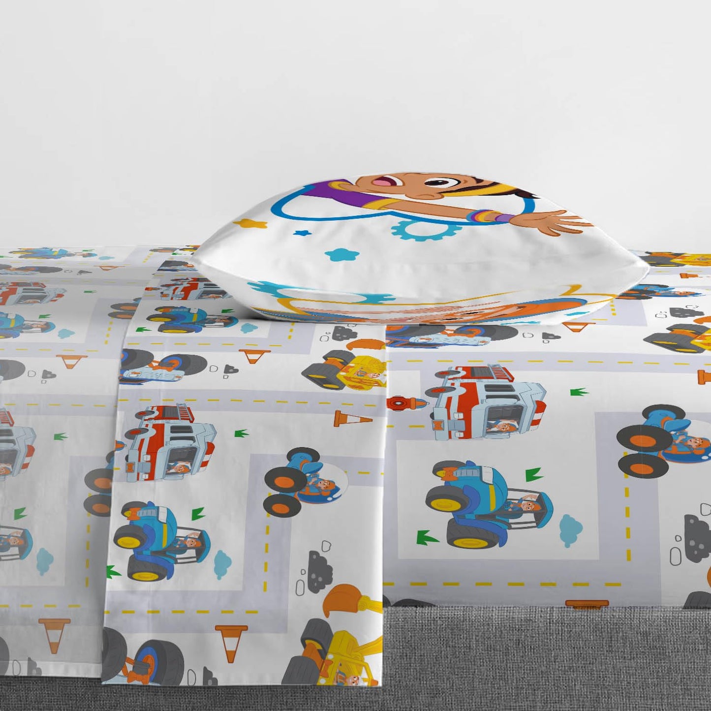 Jay Franco Blippi & Meekah Trucks Toddler Comforter Set - 4 Piece Blue Bedding Sheet Set & Pillow Cover - Super Soft Microfiber
