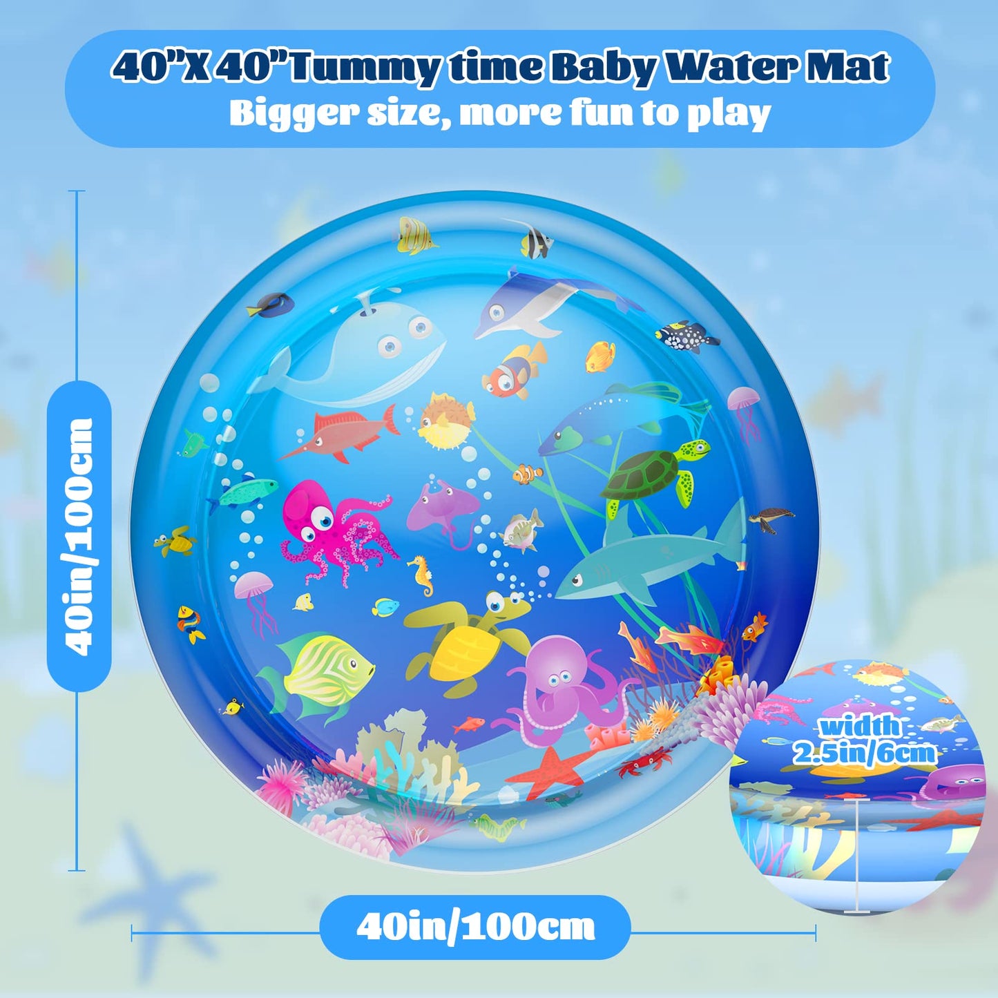 Faburo 40''X40'' Tummy Time Water Mat, Xl Water Mat For Babies Inflatable Activity Center For 3 6 9 12 Months Infants Baby Toys