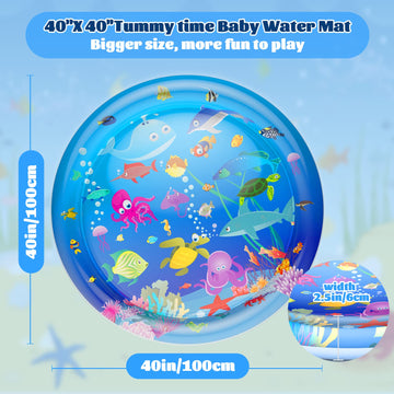 Faburo 40''X40'' Tummy Time Water Mat, Xl Water Mat For Babies Inflatable Activity Center For 3 6 9 12 Months Infants Baby Toys