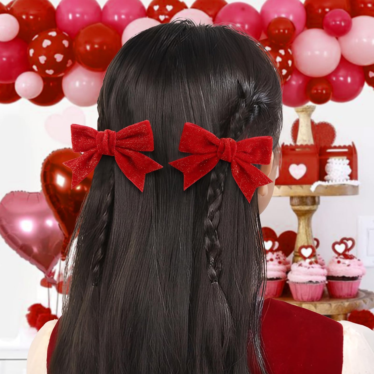 Yanjie Valentines Day Hair Bows Clips Red Hair Clips Valentines Alligator Barrettes Clips Red Velvet Ribbon Hair Accessories Gir
