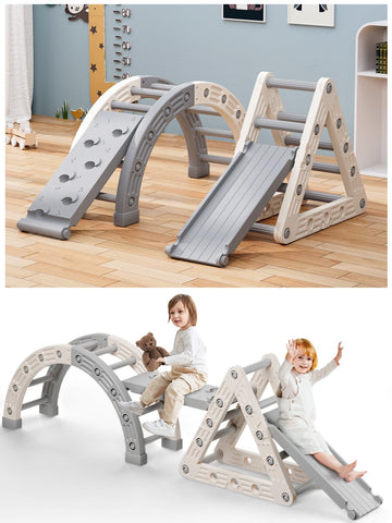 Vbaby Pikler Triangle Set 9 In 1, Toddler Climbing Toys Indoor, Plastic Montessori Climbing Set, Kids Climbing Toys With Ramp, A