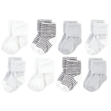 Hudson Baby Unisex Baby Cotton Rich Newborn And Terry Socks, Gray Stripe 8 Pack, 6-12 Months