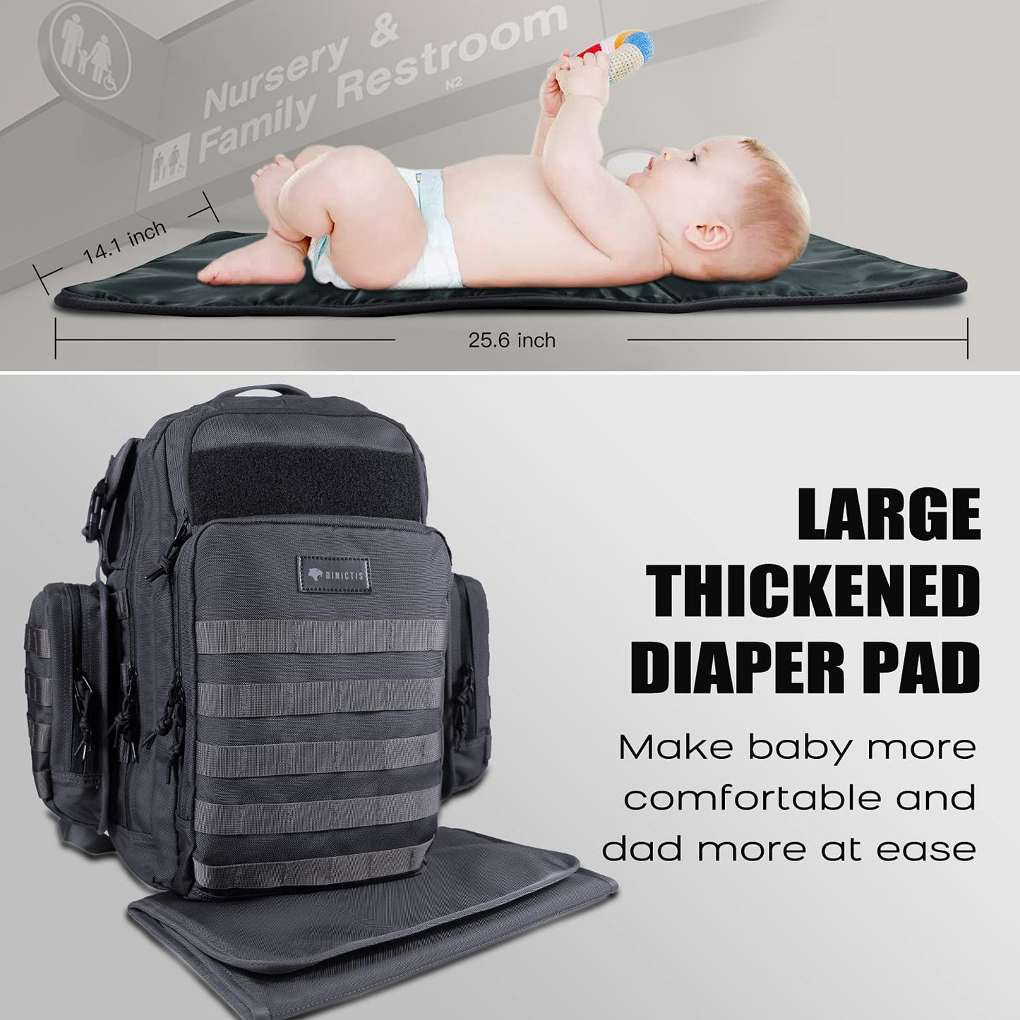 Dinictis Dad Diaper Bag, Mens Diaper Bag Backpack With Diaper Changing Mat, Military Diaper Backpack
