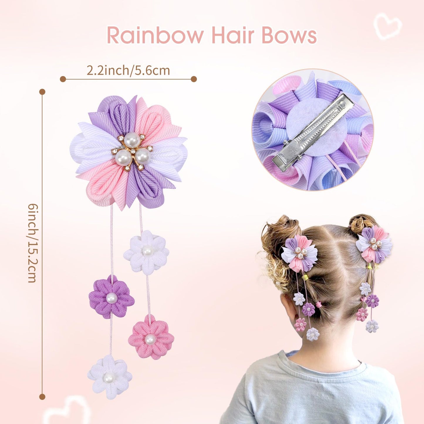 Oaoleer 6Pcs Hair Bows For Girls, Purple Flower Hair Accessories For Girls Grosgrain Ribbon Bows With Alligator Clips Girl Hair