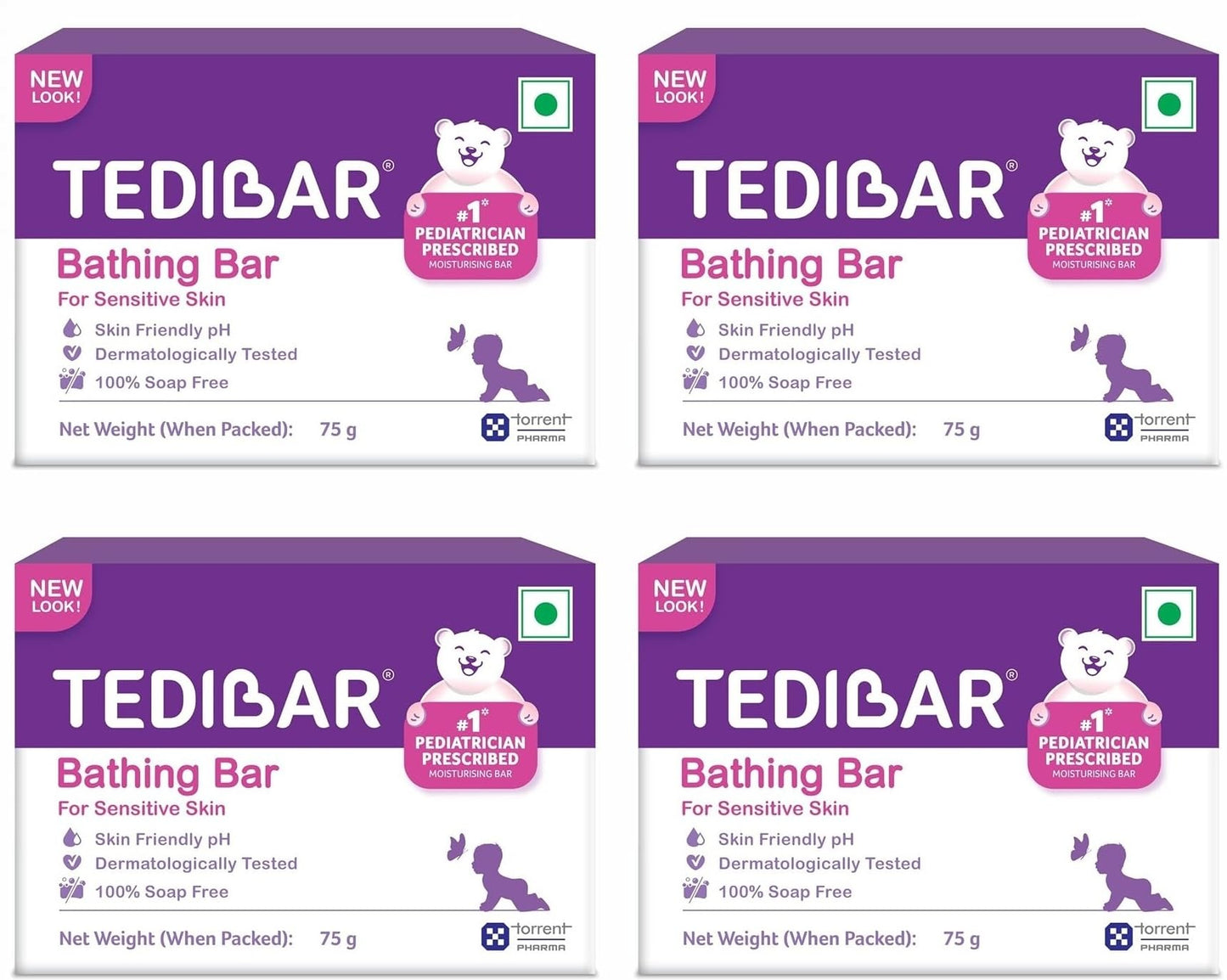 Tedibar Moisturising Baby Bathing Bar With Skin Friendly Ph|100% Soap Free|Prevents Dryness & Rashes|Dermatologically Tested 75G