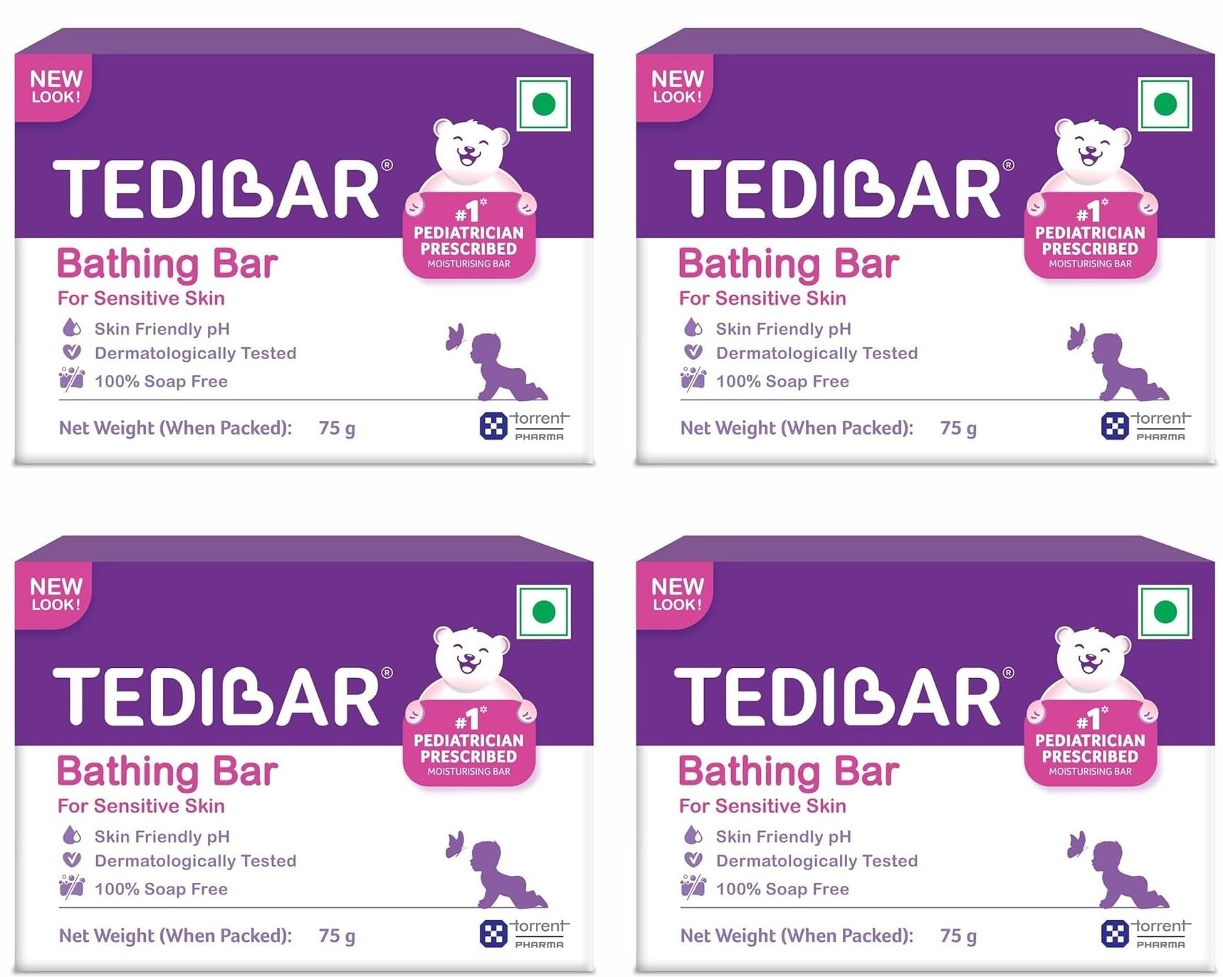 Tedibar Moisturising Baby Bathing Bar With Skin Friendly Ph|100% Soap Free|Prevents Dryness & Rashes|Dermatologically Tested 75G