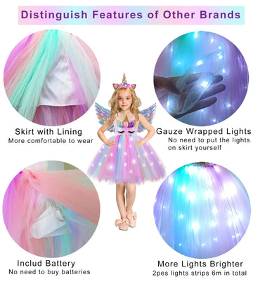 Genafy Led Light Up Sequin Unicorn Birthday Party Dress For Girls 8T Christmas Halloween Decorations Gifts Spring Dance Outfit K