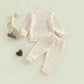Toddler Baby Girl Boy Fall Winter Waffle Outfit Set Letter Printed Long Sleeve Sweatshirt Tops + Pants (Apricot, 3-6 Months)