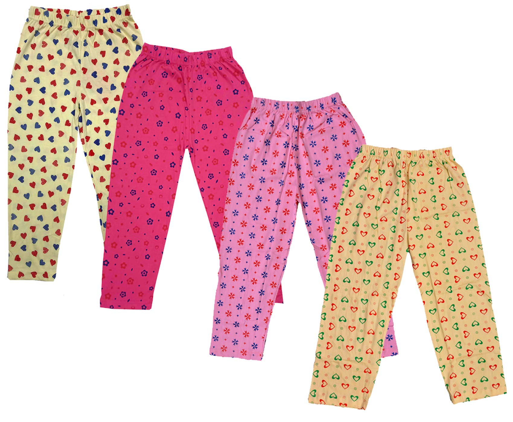 indi weaves Regular Fit Pure Cotton Pajama Pants with All Over Print for Girls (Multicolor Designs)(Pack of 4)