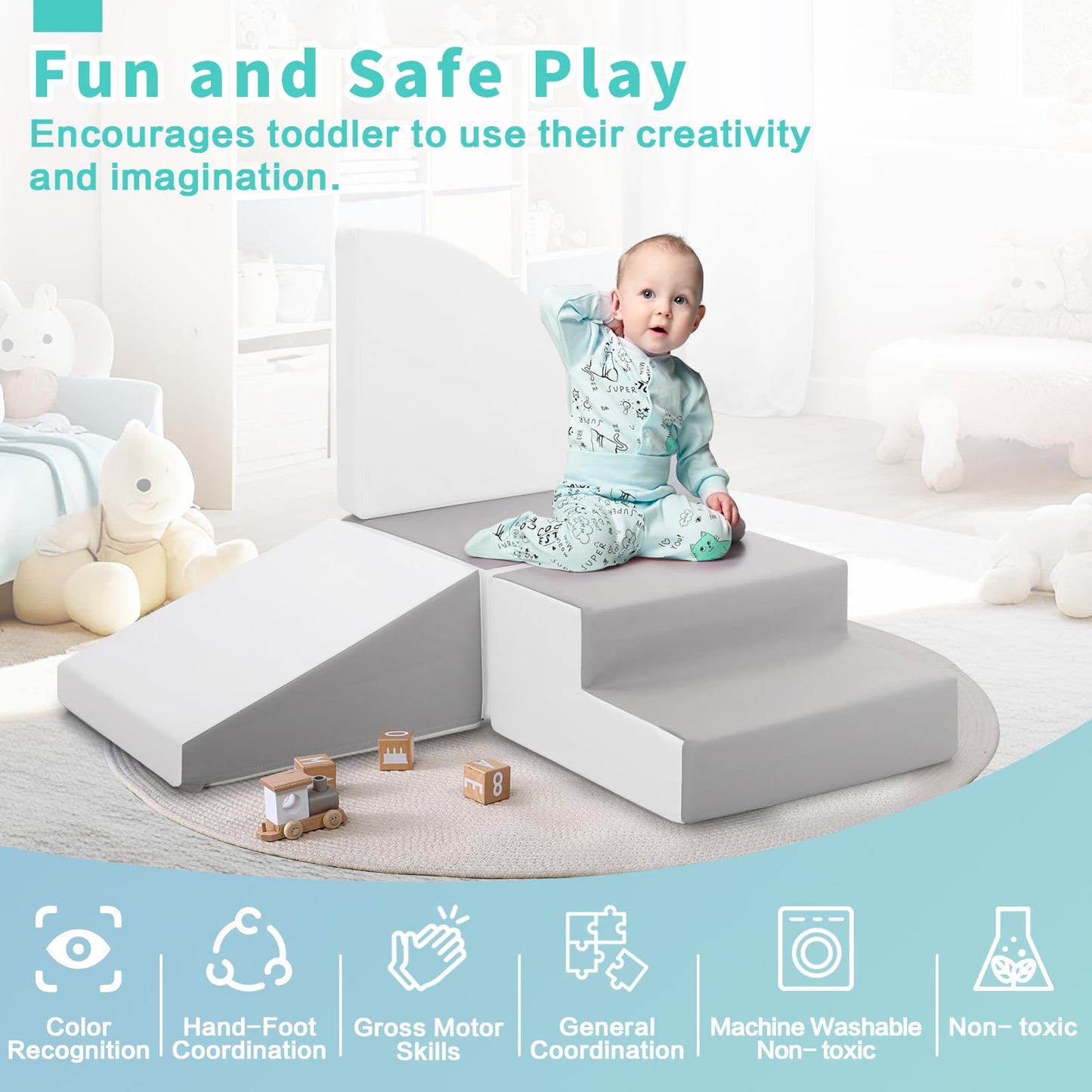 Todiby Foam Blocks Climbing For Kids: Toddler Toys For Indoor And Outdoor Fun - Soft Pu Leather Play Structure For Crawling And