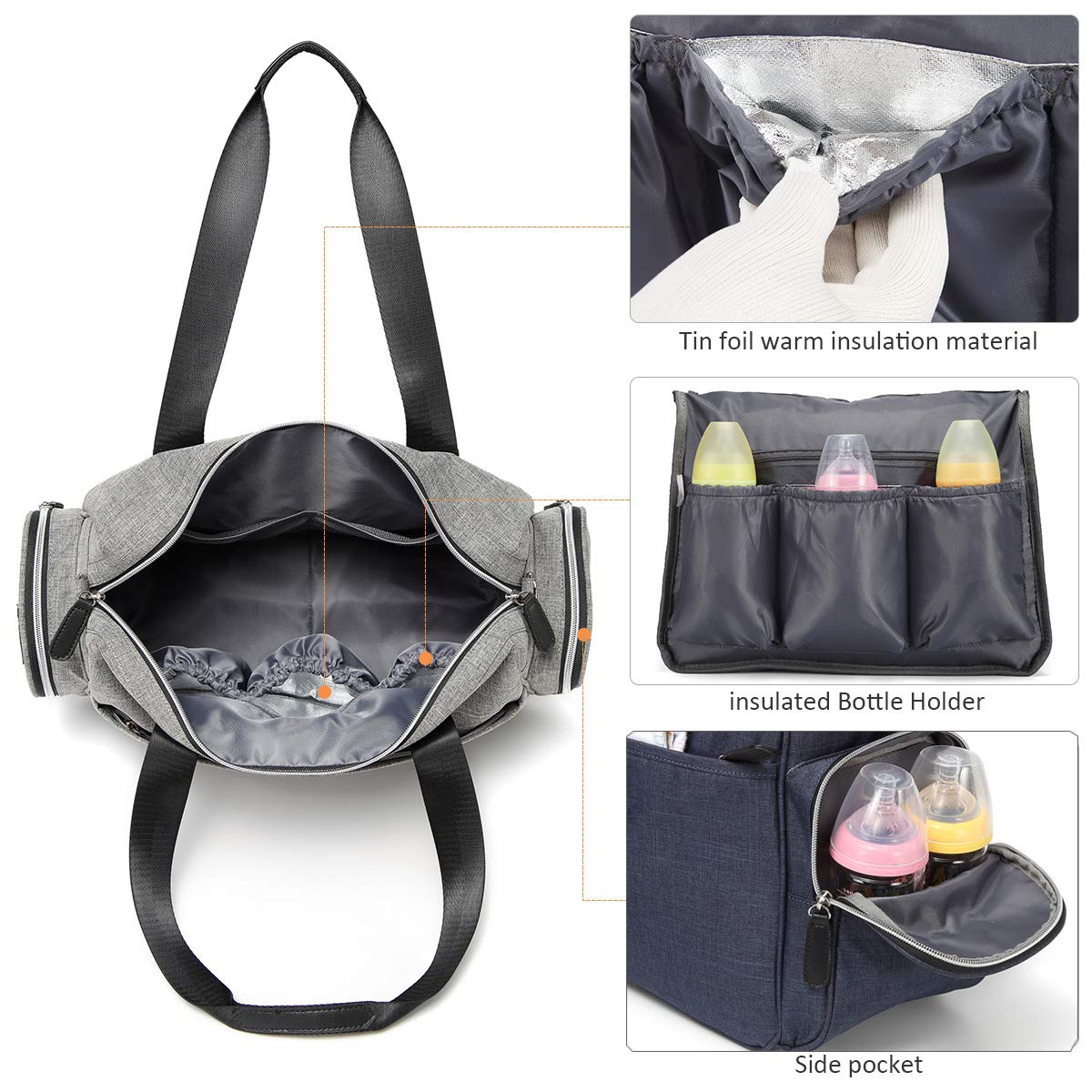 Kzni Diaper Tote Bag Diaper Bag,Travel Diaper Carry Bag, Baby Nappy Diaper Bag For Mom Grils Unisex Maternit. Multi Pocket, Tote