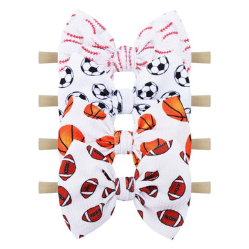 Yanjie Baby Girls Hairband - Set Of 4 Pcs Football, Basketball, Soccer, Rugby Nylon Baby Headbands For 0-6 Months Newborn Infant