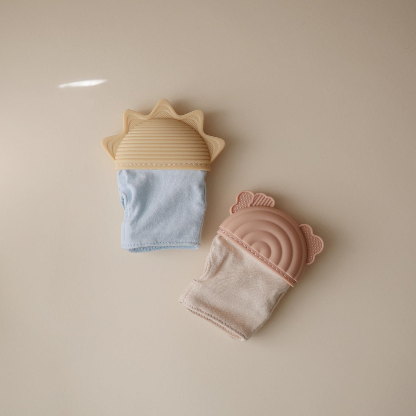 mushie Silicone Teething Mitten for Babies 3 Months+ (Sun) | Textured Silicone & Sensory Fabric with Adjustable Strap