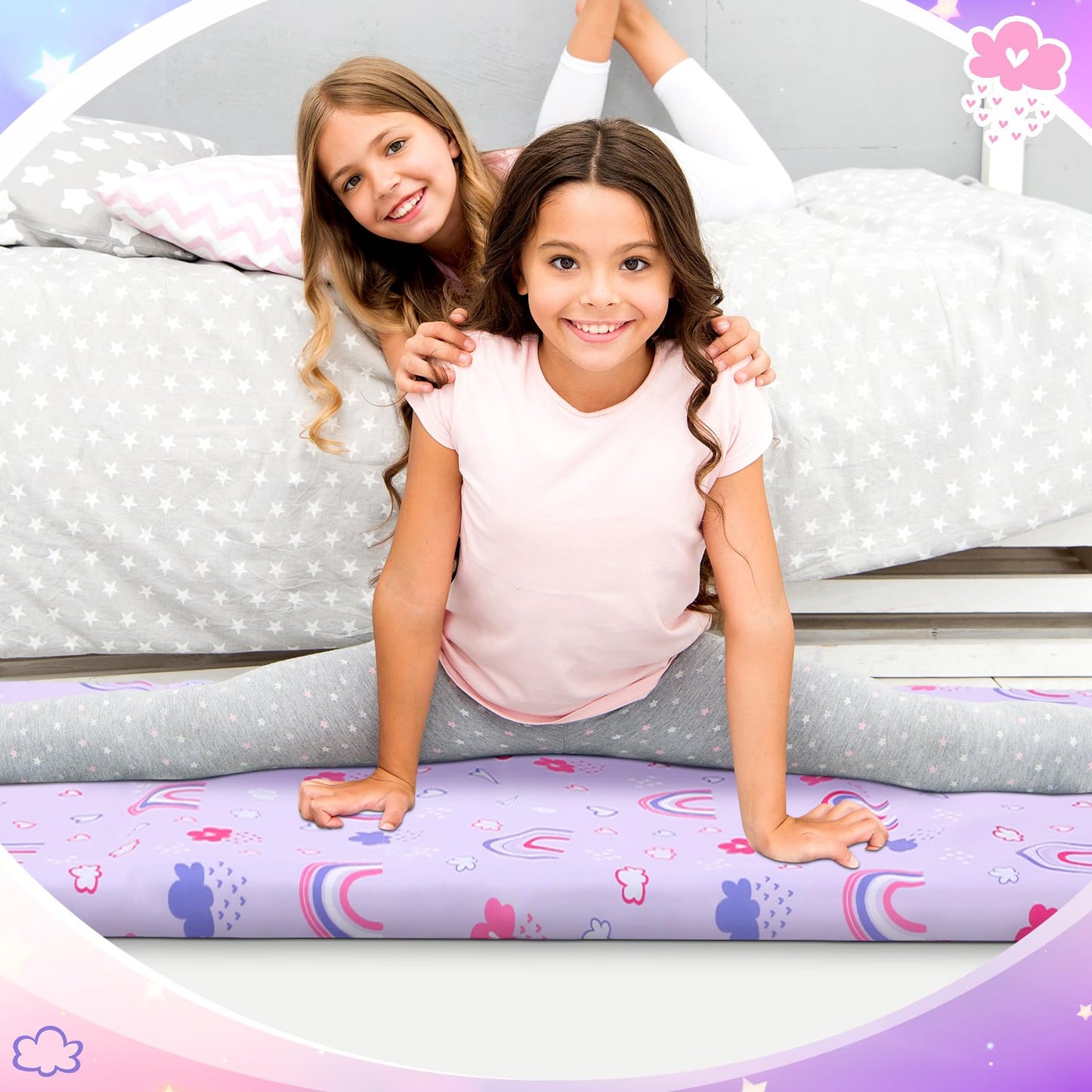CroBlissful 2 Pcs Nap Mat Cover for Toddler Sheet 47 x 21 Inch Kids Nap Mat Covers Daycare Sewn in Flap Design Pastel Sleeping M