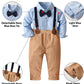 Baby Boys Clothes, Long Sleeves Dress Shirt And Suspender Khaki Pants Set Tuxedo Gentlemen Outfit With Bow Tie For Newborn Toddl