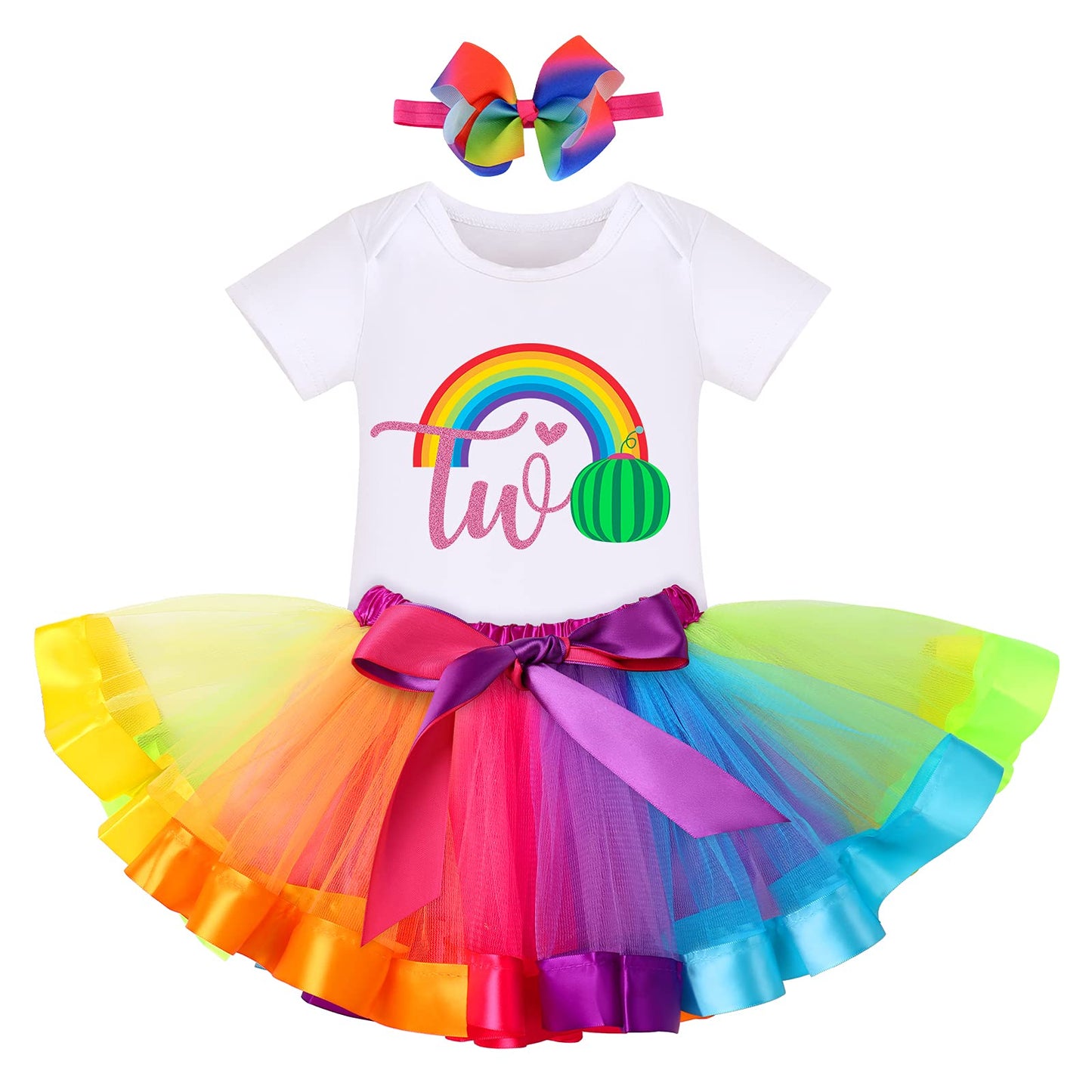 Ibtom Castle Kids Watermelon It 'S My 2Nd Birthday One Melon Tutu Secone Rainbow Cake Smash Skirt Set With Princess Romper/Headb