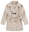Baby Kids Boys Girls Classic Wool Blend Coat Winter Double Breasted Trench Coat Outwear Pea Coat Jacket With Belt Beige
