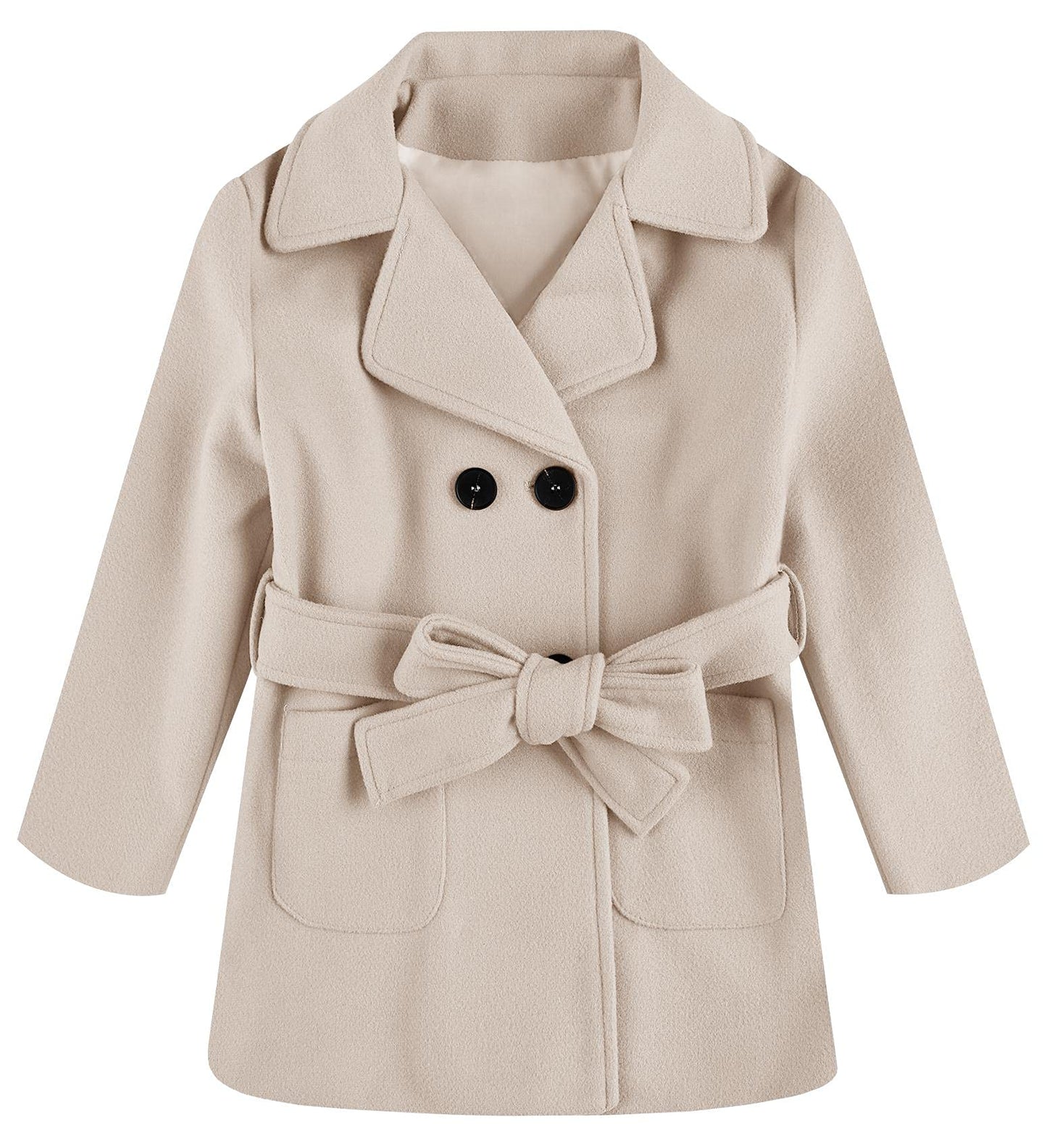Baby Kids Boys Girls Classic Wool Blend Coat Winter Double Breasted Trench Coat Outwear Pea Coat Jacket With Belt Beige