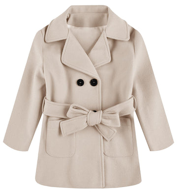 Baby Kids Boys Girls Classic Wool Blend Coat Winter Double Breasted Trench Coat Outwear Pea Coat Jacket With Belt Beige