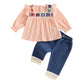 VISGOGO Baby Girl Outfit Crocheted Floral Top Linen 12 18 24M 2T 3T 4T Todder Clothes Tops + Tassel Denim Pants Set (Pink, 12-18