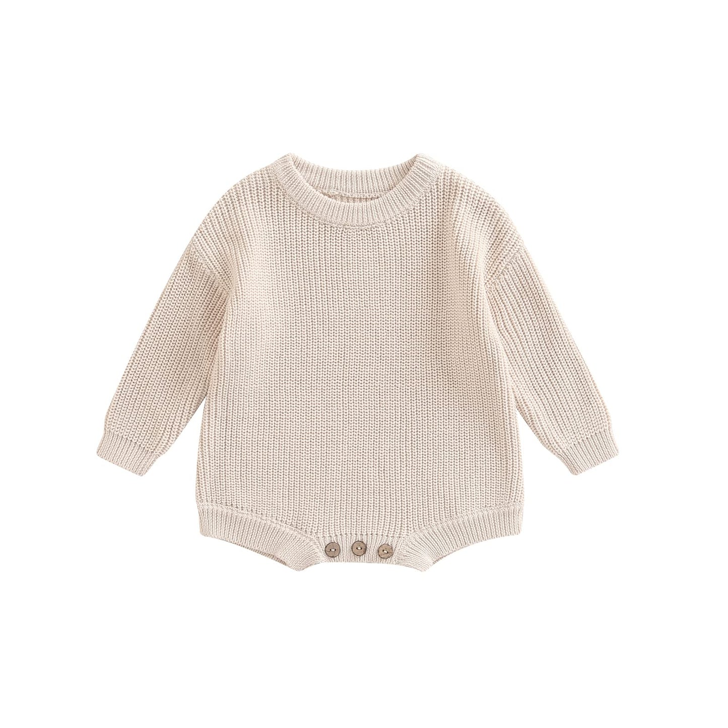 ZAXARRA Newborn Coming Home Baby Sweater Romper Long Sleeve Round Neck Solid Color Knit Bodysuit Infant Boy Girl Outfit (Beige, 
