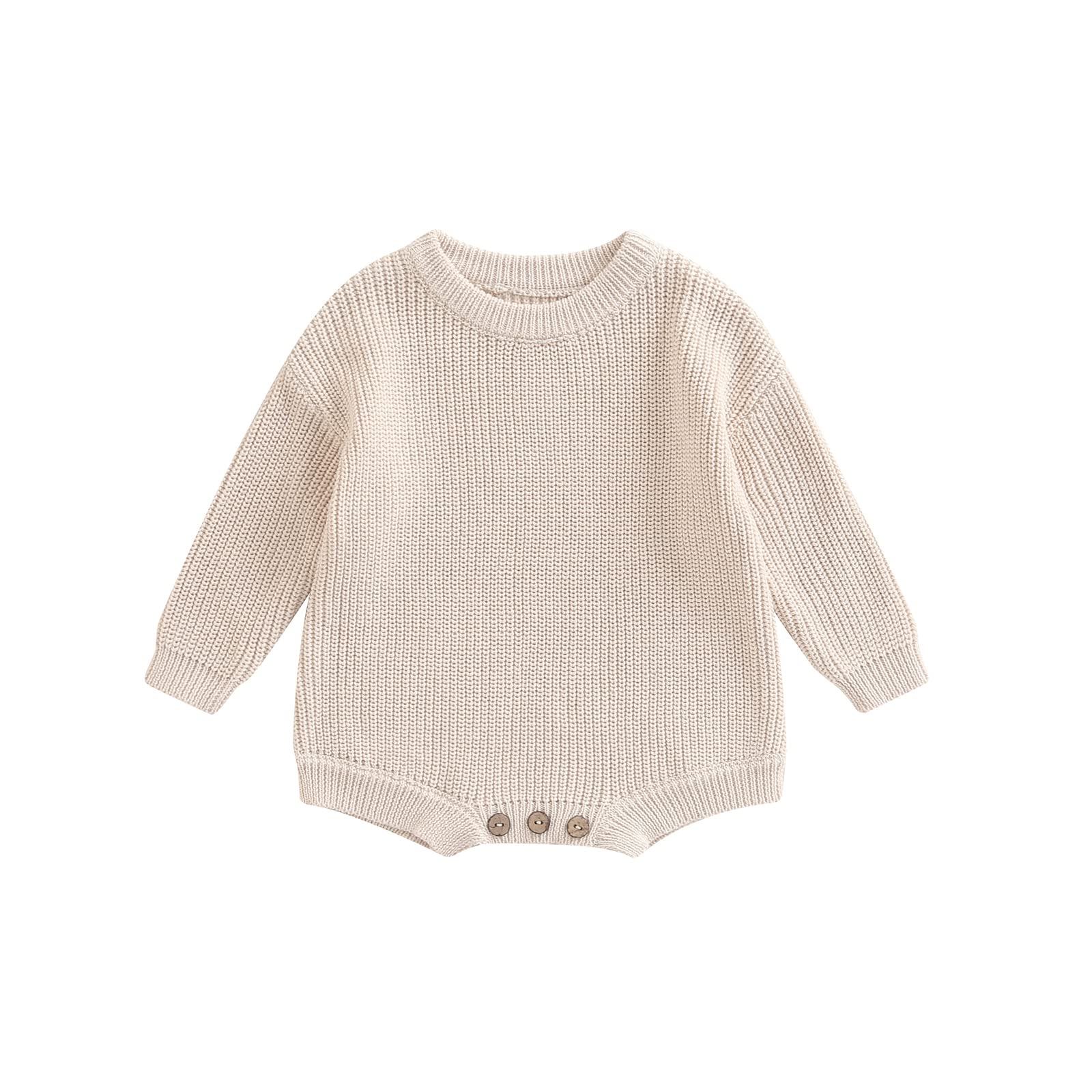 ZAXARRA Newborn Coming Home Baby Sweater Romper Long Sleeve Round Neck Solid Color Knit Bodysuit Infant Boy Girl Outfit (Beige, 
