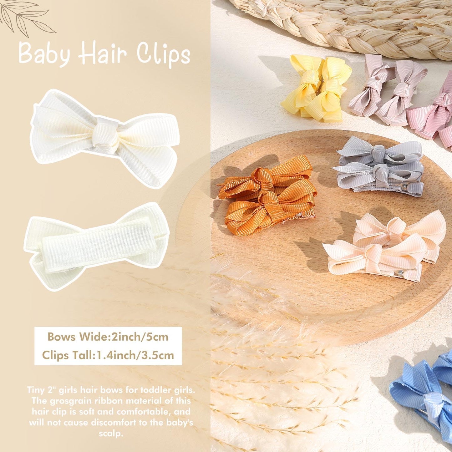 Oaoleer 2Inch Baby Hair Clips, 24 Pieces/12 Pairs Fully Lined Baby Bows Hair Pins For Baby Girls Infants Toddlers 12 Colors In P