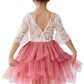 2Bunnies Girl Peony Lace Back A-Line Tiered Tutu Tulle Flower Girl Dress (Dusty Rose Bell Sleeve, 5)