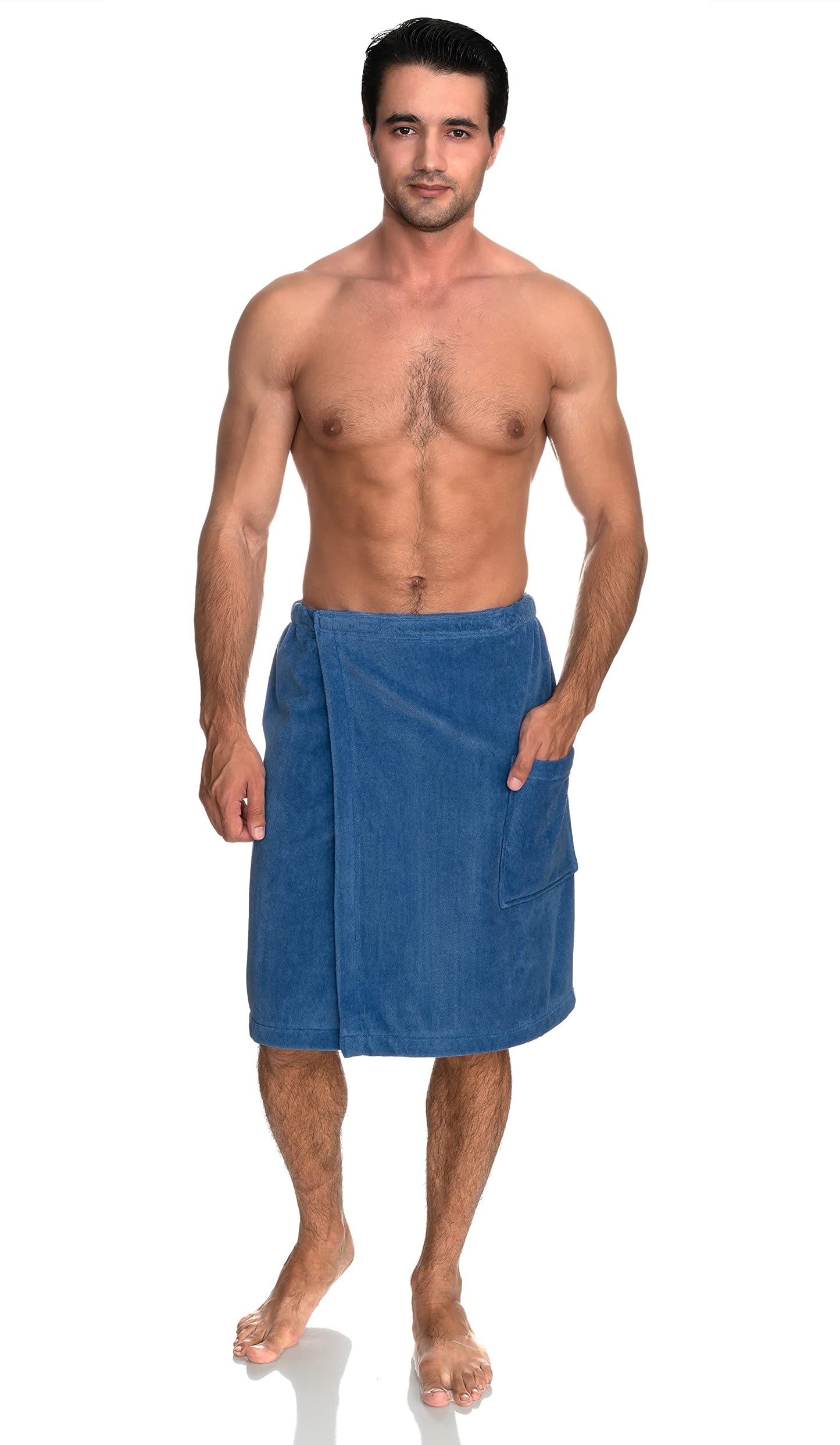 Towelselections Mens Shower Wrap Adjustable Cotton Terry Velour Wrap Gym Body Cover Up Small/Medium Dutch Blue