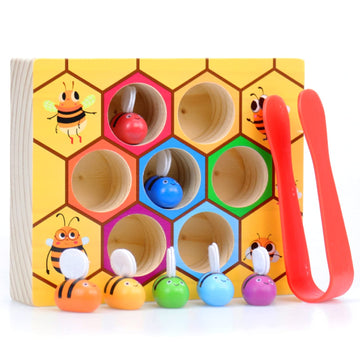 WOOD CITY Toddler Fine Motor Skills Toys, Bee to Hive Matching Game, Wooden Color Sorting Toy for Toddler 2 3 Years Old, Montess