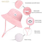 Baby Sun Hat Toddler Summer Upf 50+ Sun Protection Baby Boy Beach Hats Adjustable Baby Girl Wide Brim Kid Bucket Cap White+Pink