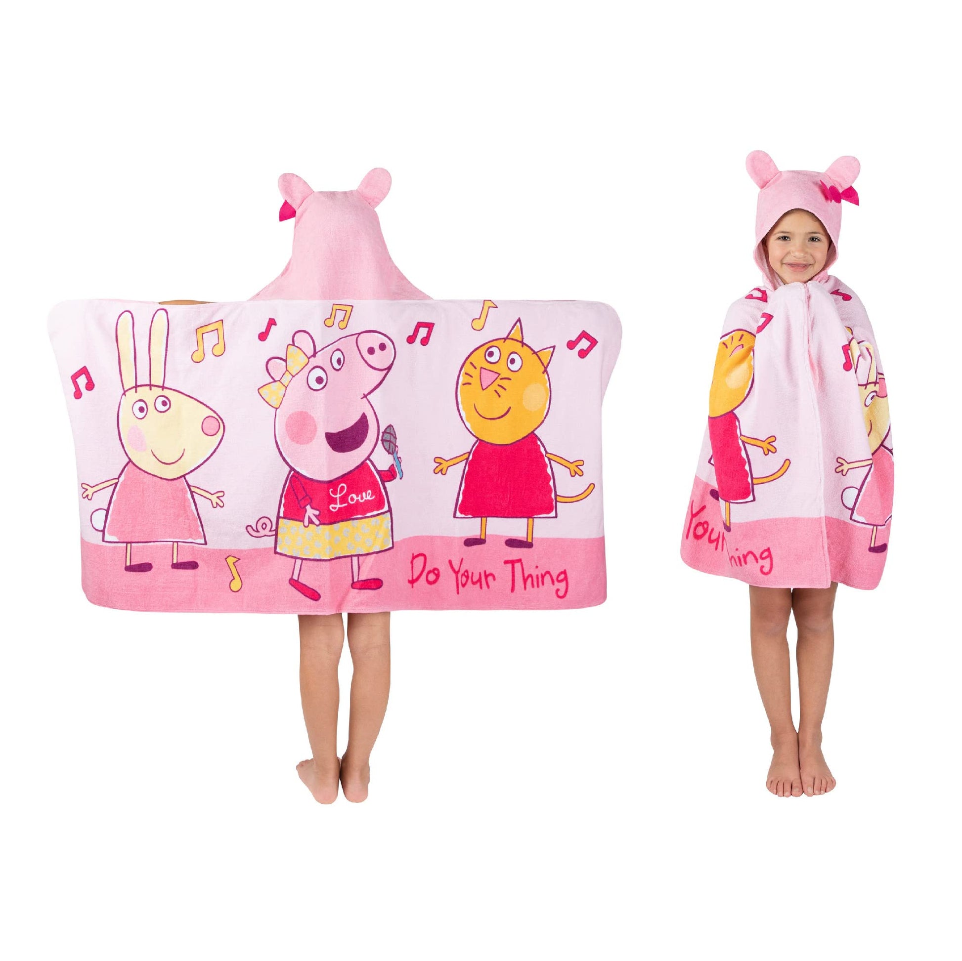 Franco Peppa Pig Kids Bath/Pool/Beach Soft Cotton Terry Hooded Towel Wrap, 24 In X 50 In, Large