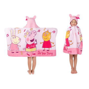 Franco Peppa Pig Kids Bath/Pool/Beach Soft Cotton Terry Hooded Towel Wrap, 24 In X 50 In, Large