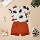 Odimame Toddler Boy Clothes 2T Baby Boy Clothes Summer Outfits Dinosaur T-Shirt Pocket Short Pants Set Brown 2-3T/90Cm