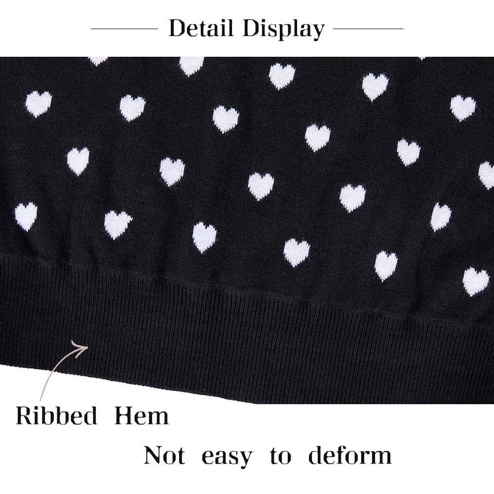 Boboyoyo Girls Sweaters Cotton Kids Heart Sweater Valentine Holiday Pullover Teen Clothes Crew Neck Knit Top Long Sleeve Black