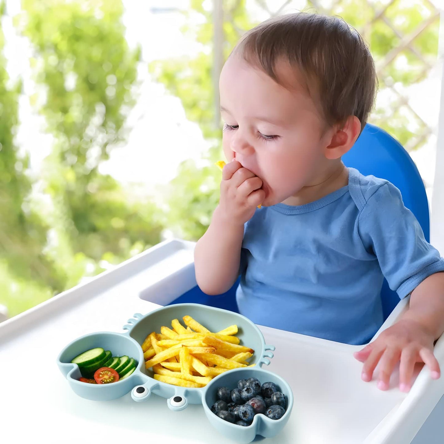Pandaear 2 Pack Silicone Suction Plates For Baby, Divided Unbreakable Toddler Plate With 2 Pack Spoons For Self Feeding, Babies