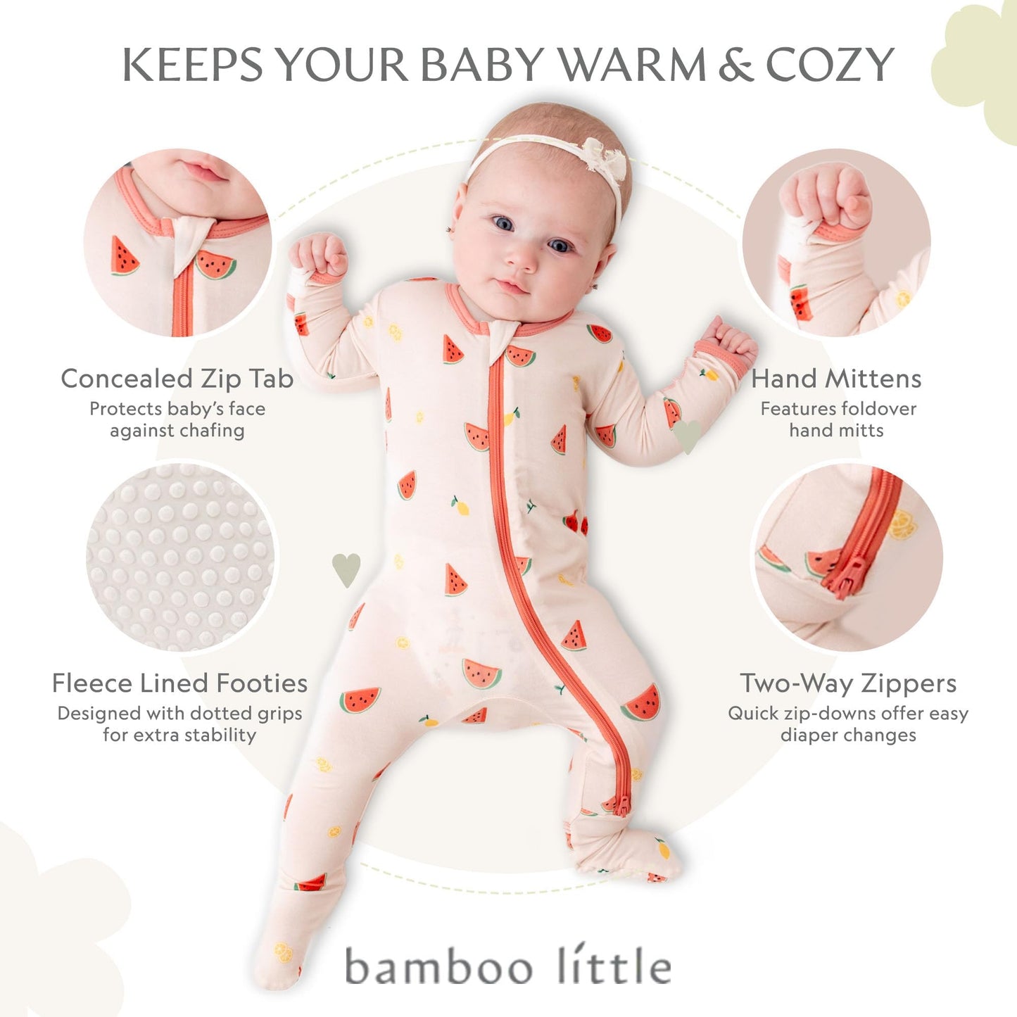 Watermelon Footie For Baby - 95% Viscose Made From Bamboo, 5% Spandex - Imported (8-24 Months)