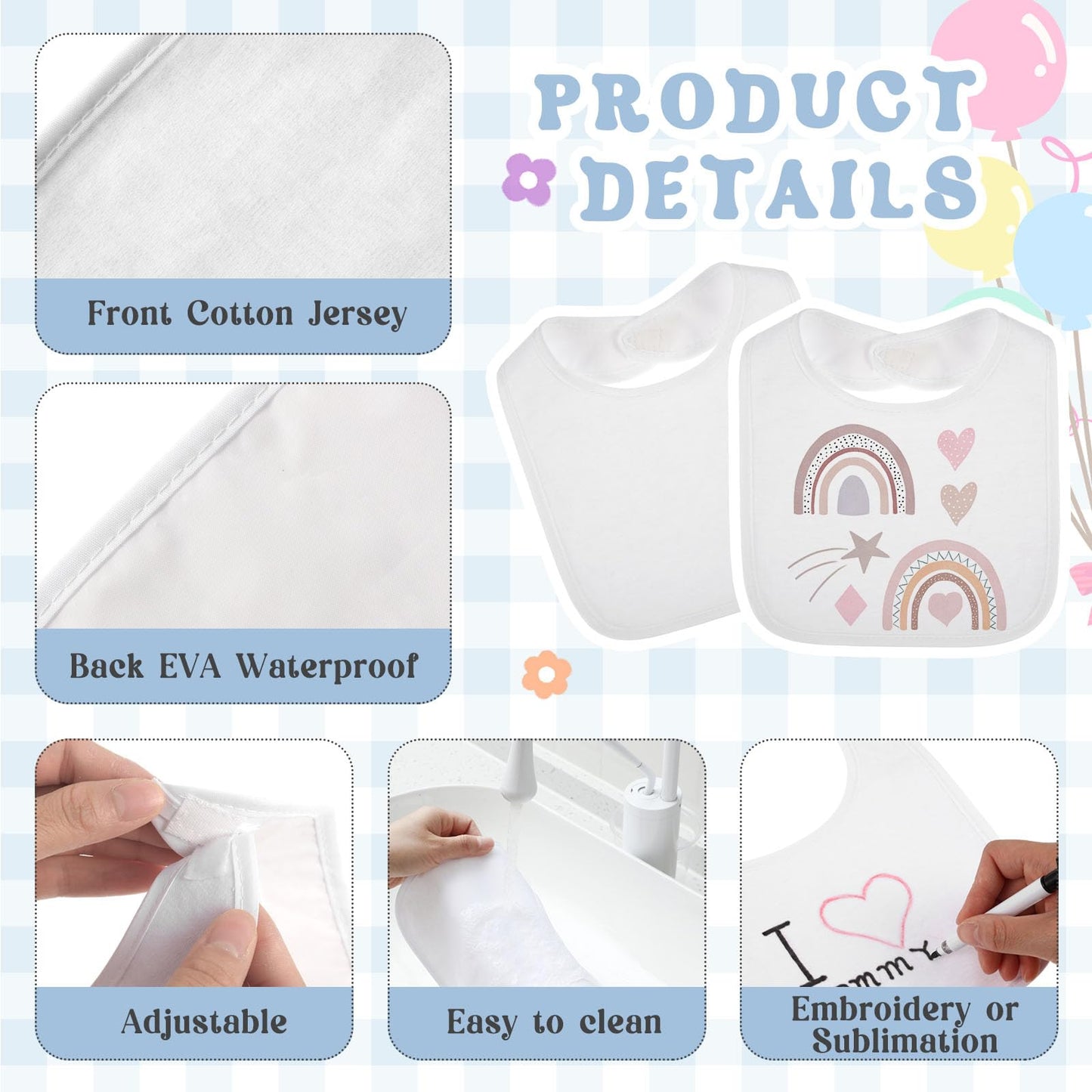 Toulite 50 Pcs White Bibs For Baby Washable Reusable Waterproof Feeder Bibs Cotton Baby Bibs With Double Sided Design For Fabric