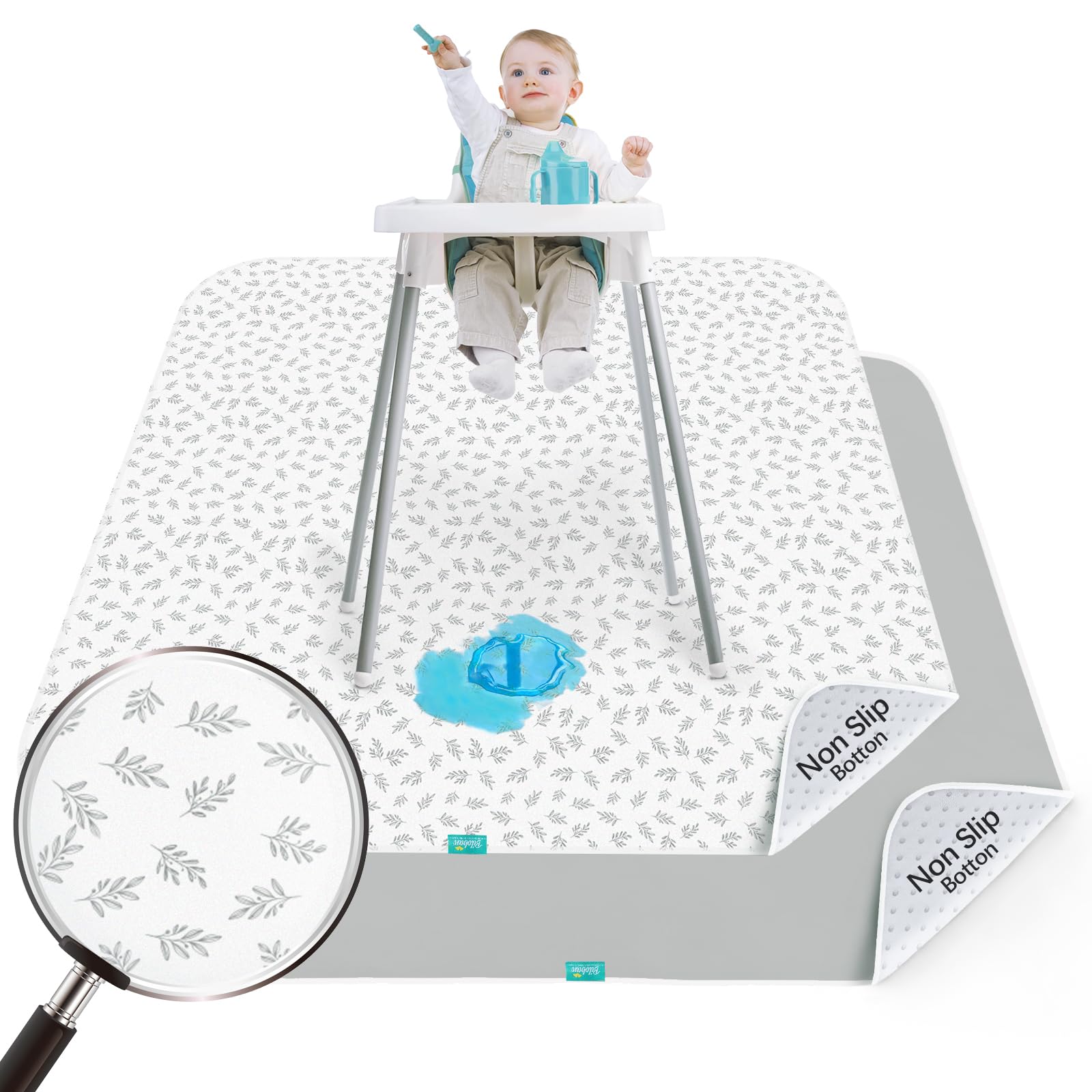 Biloban Baby Splat Mat 2 Pack For Under High Chair & Arts & Crafts & Eating Mess, 46 X 42 Inch Waterproof And Washable Spill Mat