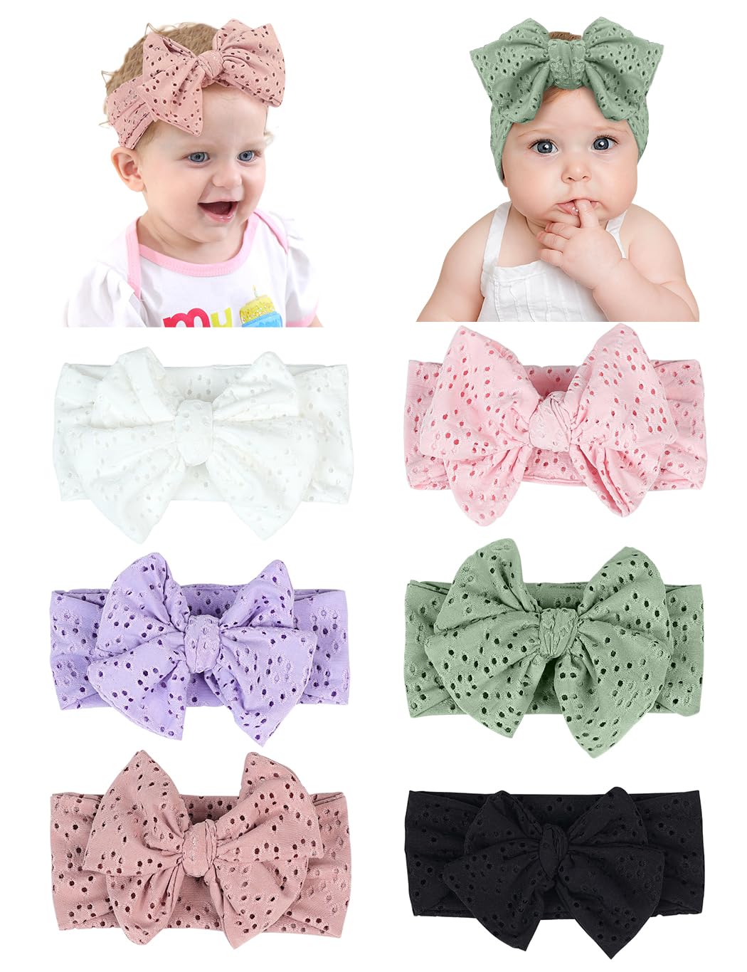 Zurlefy Stretchy Baby Girl Headbands Bows, Infant Headband Bows For Baby Bonnet Newborn Head Wraps Toddler Unisex (03H-17)