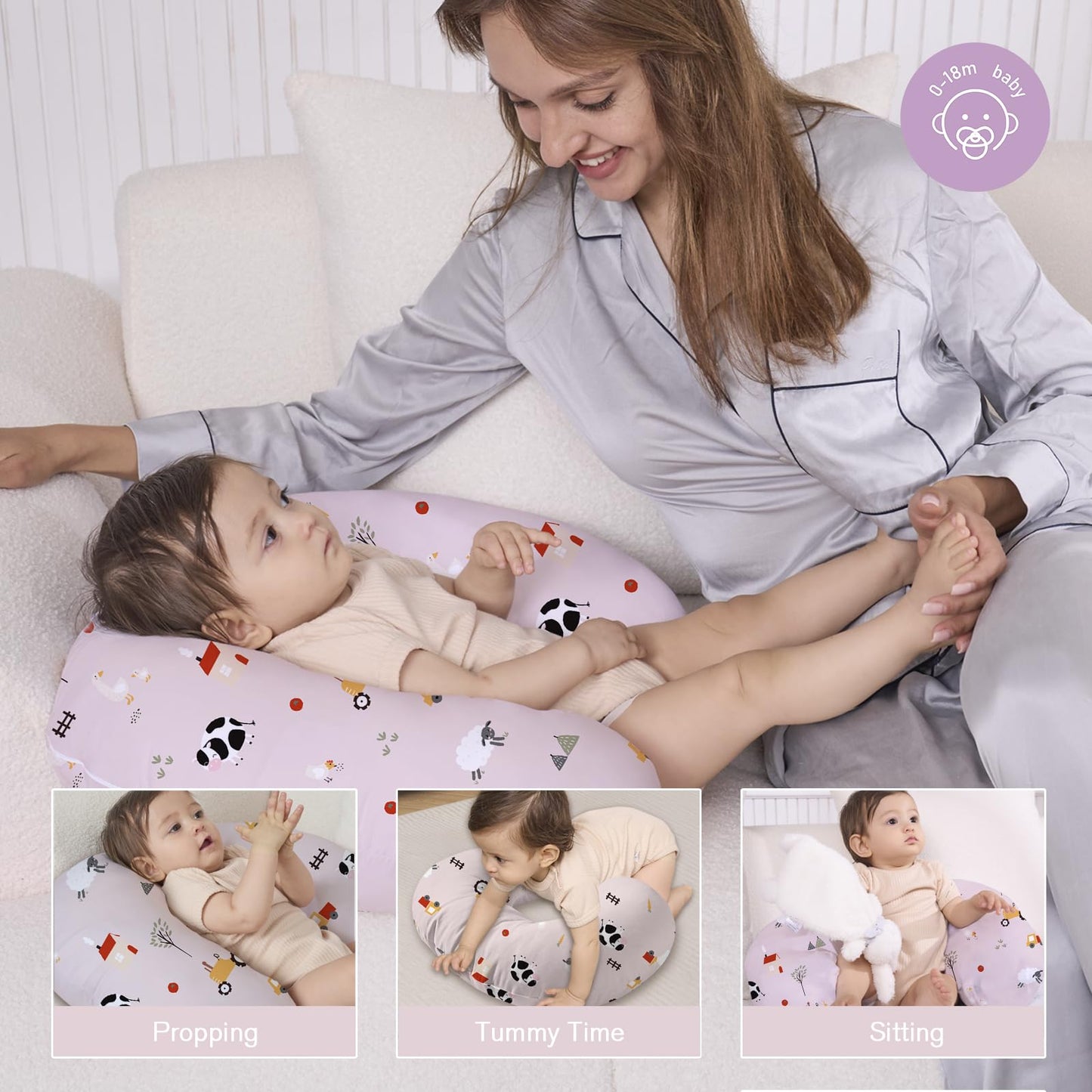 Little Grape Land Nursing Pillow For Breastfeeding, Breathable Breast Feeding Pillow And Positioner With Removable Cover For Mor