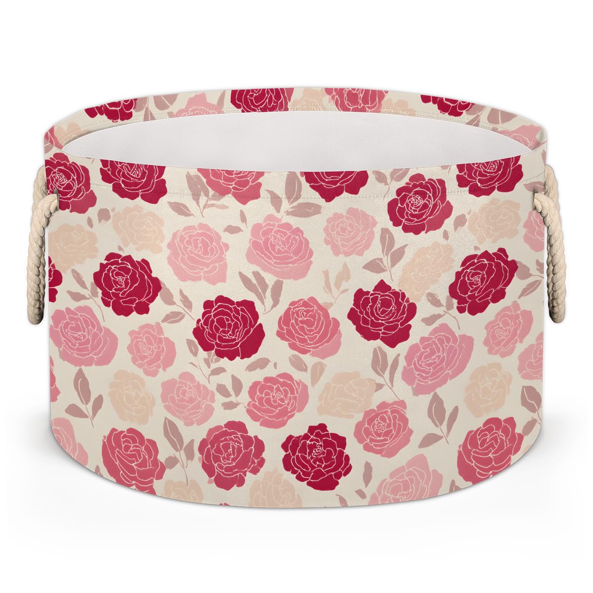 FengQuGou Large Round Basket Rose Pink Flower Toy Organizers and Storage Bins Canvas Collapsible Blanket Storage Basket Laundry 