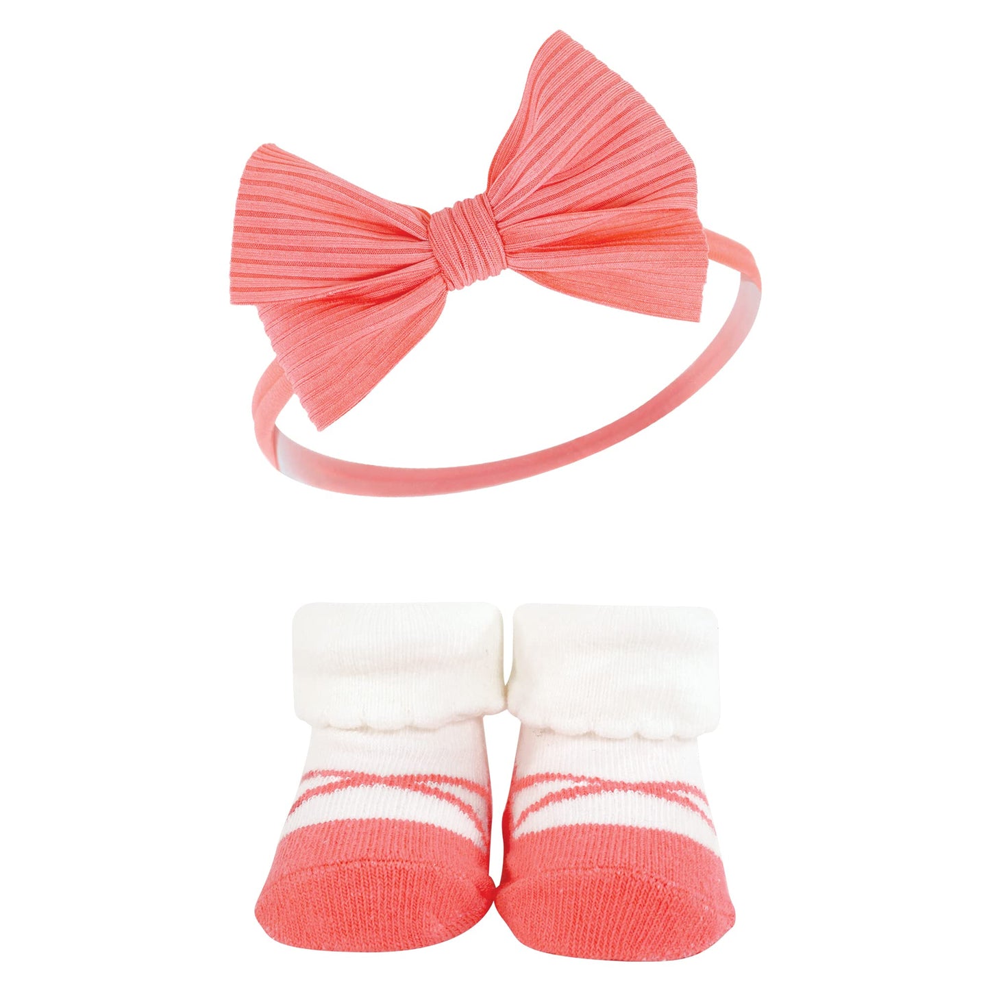 Hudson Baby Infant Girl Headband And Socks Giftset, Coral Gold 8-Piece, One Size