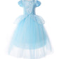 Jerrisapparel Girls Princess Costume Puff Sleeve Fancy Birthday Party Dress Up (7, Blue With Accessories)