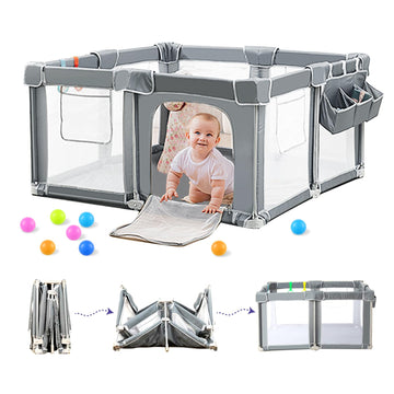 CAPAKIDS Foldable Baby Playpen 59  71 with Mat, Out-of-The-Box Ready Playpen for Babies and Toddlers, Portable Play Yard with Br