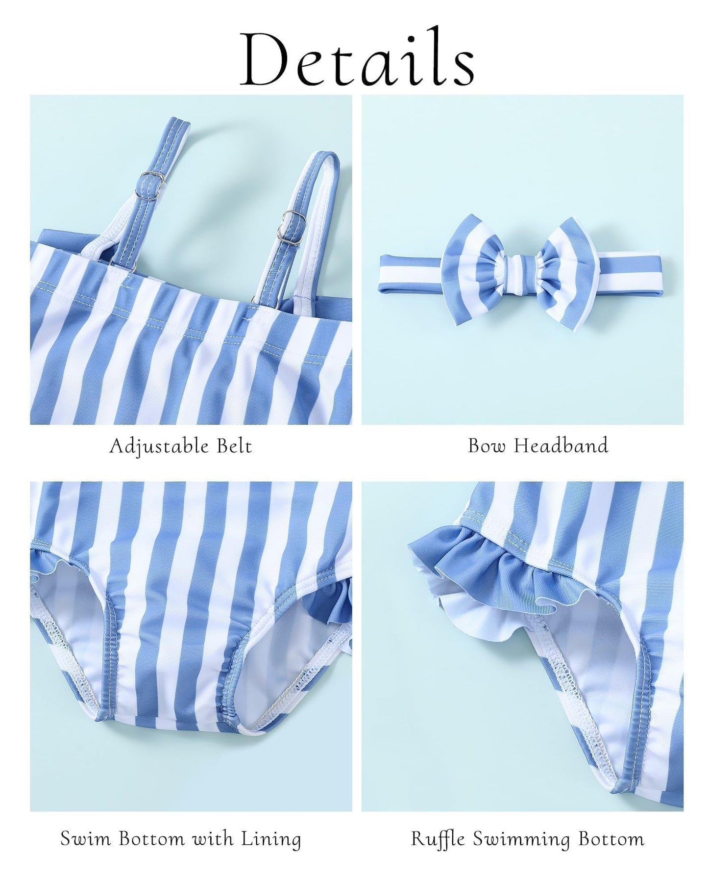 Mioglrie Toddler Baby 2T Swimsuit Girl 3T Bathing Suit Girls One Piece Swimwear Blue Ruffle Stripe Summer Beach Swim Suit