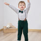 Yallet Toddler Baby Boy Clothes Suit Gentleman Outfits Formal Dress Shirt + Bowtie + Suspender Pants Wedding Party(L Green-Print