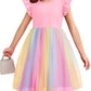 Flypigs Toddler Tutu Dress Girls Fluffy Summer Dresses Cute Pink Rainbow Flower Valentine Pageant Dress For 5 Years