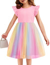 Flypigs Toddler Tutu Dress Girls Fluffy Summer Dresses Cute Pink Rainbow Flower Valentine Pageant Dress For 5 Years