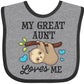Inktastic My Great Aunt Loves Me With Sloth And Hearts Baby Bib Heather And Black 2F24E